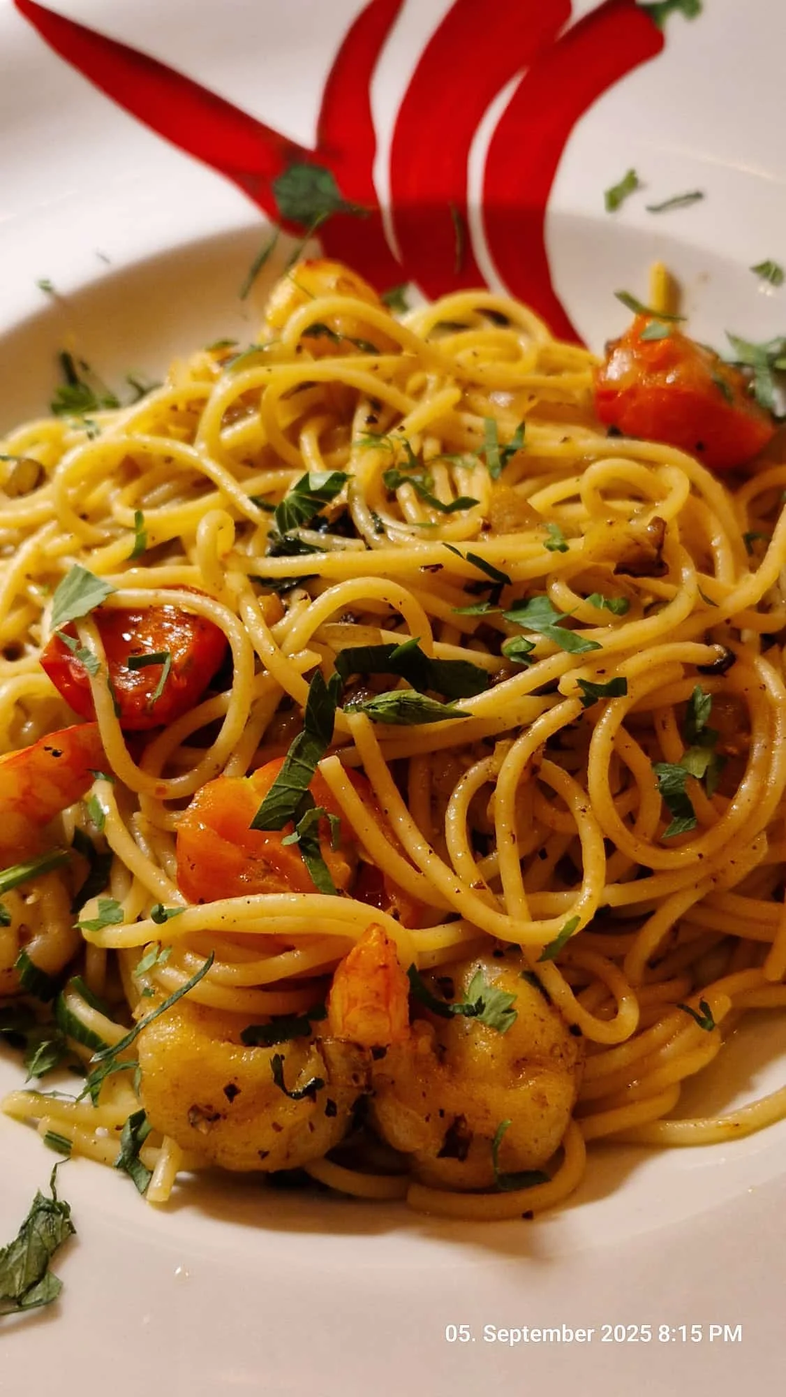 Spaghetti mit Gambas und Kirschtomaten